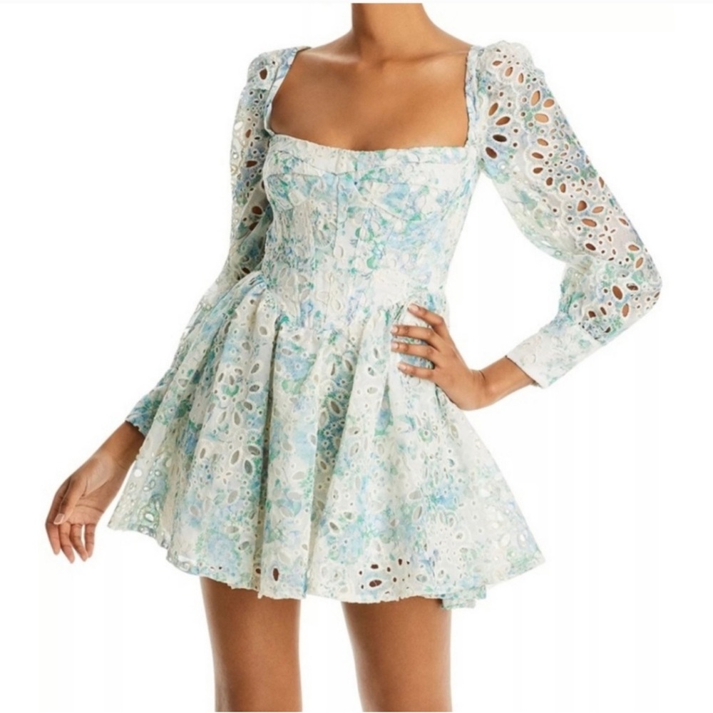 NWT! Bardot Lila Flounce Dress - White/ Teal